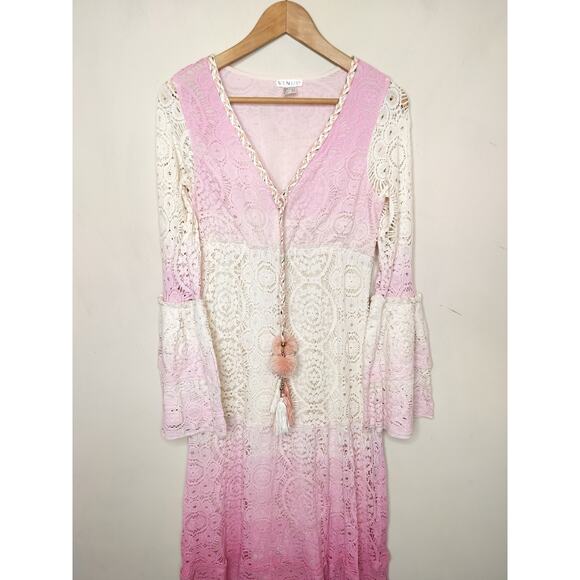 Venus Lace Maxi Dress Flare Sleeve Ombre Whimsy Cottage Fairy Boho - Picture 3 of 13